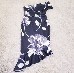 One Shoulder Asymmetric Pephem Midi Dress